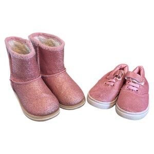 Pink glitter, boots and shoes, two pair toddler little girl size 7